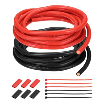 MECCANIXITY 6 Gauge Silicone Electrical Wire Cables, 6 AWG 10ft Black and 10ft Red Electrical Wires High Temp 600V 200C Flexible Stranded Tinned Copper Wires Automotive Cable with Accessories - size: 6 Gauge 3m/10ft