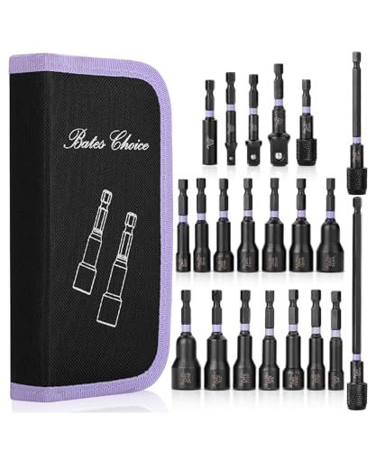 Bates- Magnetic Nut Driver Set, 21 pcs, 1/4" Hex Shank, Impact Socket Adapters, Metric and SAE Nut Driver, Quick-Release, Magnetic Nut Driver Set for Impact Drill Socket Set, Impact Driver Socket Set