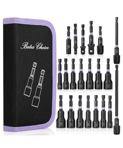 Bates- Magnetic Nut Driver Set, 21 pcs, 1/4" Hex Shank, Impact Socket Adapters, Metric and SAE Nut Driver, Quick-Release, Magnetic Nut Driver Set for Impact Drill Socket Set, Impact Driver Socket Set