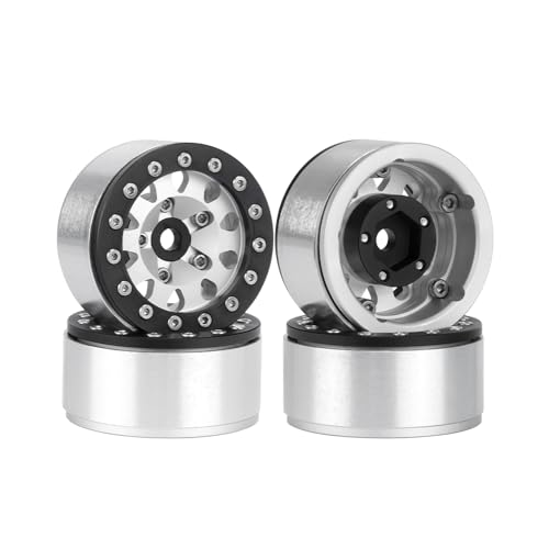 4PCS 1.55 Inch Aluminum Alloy Metal Beadlock Wheel Rim Hubs Replacement Accessory for AX90069 D90 TF2 CC01 Tamiya 1/10 RC Crawler Car Upgrade Parts(10Holes-Black Silver) - color: 10holes-black Silver
