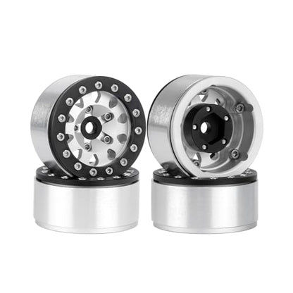 4PCS 1.55 Inch Aluminum Alloy Metal Beadlock Wheel Rim Hubs Replacement Accessory for AX90069 D90 TF2 CC01 Tamiya 1/10 RC Crawler Car Upgrade Parts(10Holes-Black Silver) - color: 10holes-black Silver