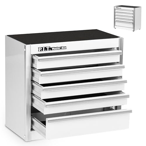 P.I.T. Mini Tool Box,Small Metal Toolbox Organizer with 5 Drawers,White | 8.6"W X 4.6"D Cute Size,Q235 Steel,Magnetic Locking Mechanism,PVC Drawer Liners - color: White, size: 5-Drawer