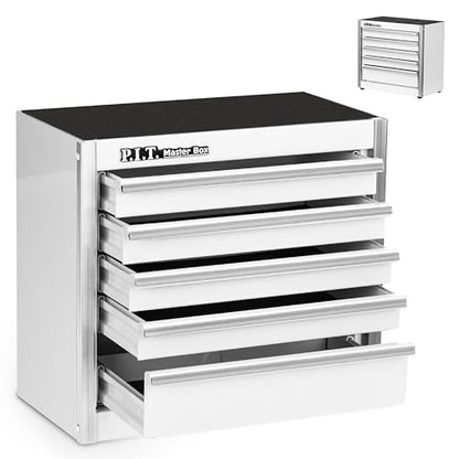 P.I.T. Mini Tool Box,Small Metal Toolbox Organizer with 5 Drawers,White | 8.6"W X 4.6"D Cute Size,Q235 Steel,Magnetic Locking Mechanism,PVC Drawer Liners - color: White, size: 5-Drawer