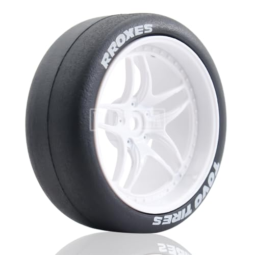 65mm 4PCS 1:10 RC Drift Tires and Petal Shaped Wheels Hub 12mm Hex Smooth Surface Rubber Tires Fit for 1/10 On-Road Drifting Car Traxxas HSP Tamiya HPI Kyosho