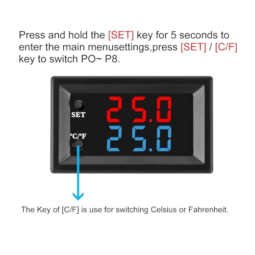 1PCS Digital Thermostat Controller -58F to 230F Programmable Heating Cooling Switch 12V DC with Waterproof NTC Sensor Dual Color LED Display for HVAC Aquarium