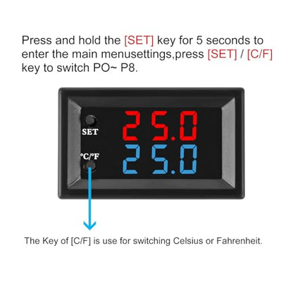 1PCS Digital Thermostat Controller -58F to 230F Programmable Heating Cooling Switch 12V DC with Waterproof NTC Sensor Dual Color LED Display for HVAC Aquarium