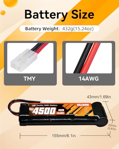 Hilldow 8.4V 4500mAh NiMH Battery with TMY Connector RC Rechargeable Battery for RC Car Trucks RC Vehicles(2 Packs) - color: 2 PCS
