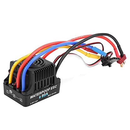 RC 60A Brushless Electronic Speed Controller ESC, Waterproof ESC for 1/8 1/10 Remote Control Car, High Performance ESC with 6V/5A BEC, Enhanced Throttle Response for 2-4S Li - Po
