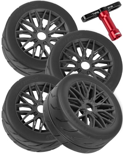 RC Tires Wheels for 1/7 Infraction 6S BLX,1/8 Typhon 6S BLX,Limitless,Rubber Highway Wheels Soft Tires Truck Tire Highway Tires,4PCS Black - color: Black(4pcs Tires)