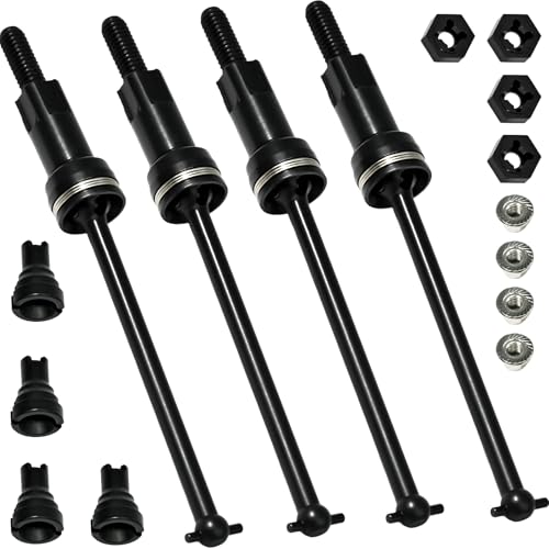 Hardened Steel CVD Driveshaft Front Rear with Hexs, Nuts, Drive Center Cup, Drivershaft Dogbone CVD Compatible with ARRMA 1/18 Mojave Granite GROM ARA2102, Replace #ARA311198 (Black,Black) - color: Black-black