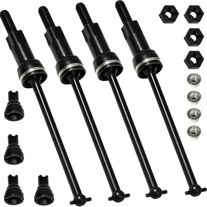Hardened Steel CVD Driveshaft Front Rear with Hexs, Nuts, Drive Center Cup, Drivershaft Dogbone CVD Compatible with ARRMA 1/18 Mojave Granite GROM ARA2102, Replace #ARA311198 (Black,Black) - color: Black-black