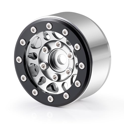 RCLIONS 1.55inch Aluminium Beadlock Wheels Rims for D90 TF2 CC01 AX90069 MST JIMNY 1/10 RC Crawler Trail Truck Car Upgrade Parts (Silver) - color: Silver