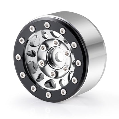 RCLIONS 1.55inch Aluminium Beadlock Wheels Rims for D90 TF2 CC01 AX90069 MST JIMNY 1/10 RC Crawler Trail Truck Car Upgrade Parts (Silver) - color: Silver