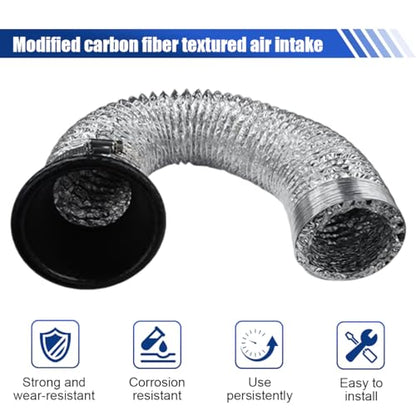 Craedli Carbon Fiber Car Air Intake Duct, Round Car Front Bumper Brake Air Intake Pipe with Extendable Flexible Hose and Hose Band, Universal Automotive Modified Replacement for Most Cars(Round) - size: Round