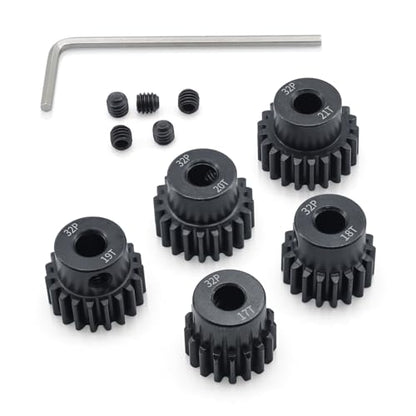 32P Metal Steel Gear Set 5mm Hole 17T 18T 19T 20T 21T Gear with Hex Key Screwdriver Hardened Pinion Gear for 1/8 1/10 RC Car - size: 17T 18T 19T 20T 21T