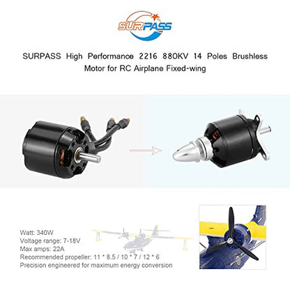 Goolsk Surpass High Performance 2216 880KV 14 Poles Brushless Motor for RC Airplane Fixed-Wing
