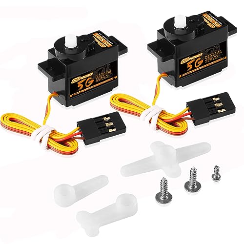 2PCS 5G Mini Digital Servo, Plastic Gear Micro RC Servos Motor Kit for 1/28 RC Car Model Boat Fixed-Wing Helicopter Airplane Robot Toy (2PCS)