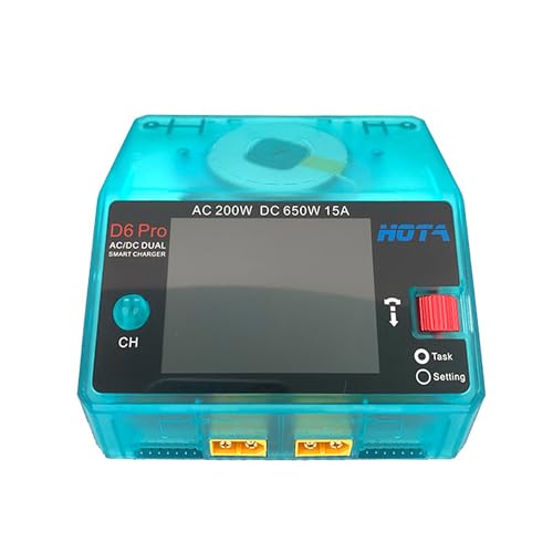 HOTA D6 Pro Balance Charger: Dual Ports Smart Charger with Phone Wireless Charging for Lipo Battery Li-ion LiHv Nicd NiMH Battery RC Car Drone Support AC/DC Input （Transparent Blue）