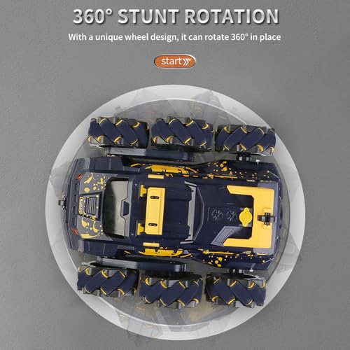 6WD Remote Control Car, 2.4GHz Gesture Sensing RC Stunt Car with Spray, Lights & Music, 360° Rotation RC Cars Chirstams Gifts (Yellow) - color: Yellow