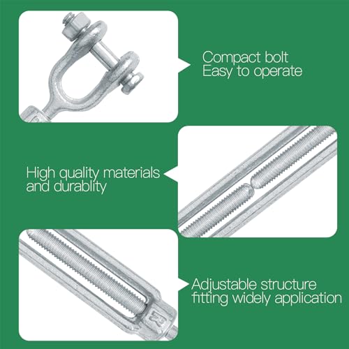 1/4" Jaw Jaw Turnbuckle Galvanized Jaw and Jaw Turnbuckle, Jaw Jaw Closed Body Marine Turnbuckle Jaw, 2000lbs Working Load Limit, Durable for Wire Rope Cable (1/4" x 4") - style: Jaw & Jaw-1/4 x 4