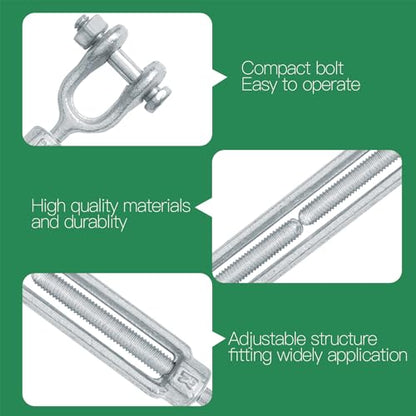 1/4" Jaw Jaw Turnbuckle Galvanized Jaw and Jaw Turnbuckle, Jaw Jaw Closed Body Marine Turnbuckle Jaw, 2000lbs Working Load Limit, Durable for Wire Rope Cable (1/4" x 4") - style: Jaw & Jaw-1/4 x 4
