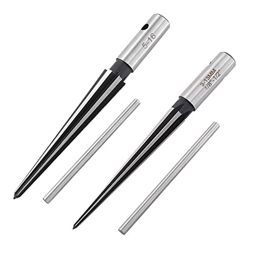 T Handle Tapered Reamer Set, 1/8"-1/2" & 3/16"-5/8", 2 Pieces | 3-13mm & 5-16mm, Bridge Pin Hole Handle Tapered Reamers, 6 Fluted Chamfer Reaming, Guitar Woodworker Luthier Tool - size: 1/8"-1/2" & 3/16"-5/8"