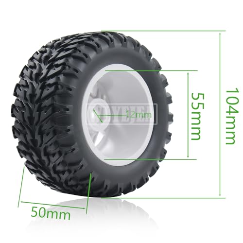 4PCS RC Truck Tires Set 12mm Hex Hub Plastic Wheel Rim Compatible with 1/12 LOSI LMT 4WD Solid Axle Monster Truck 1/12 1/14 1/16 TRAXXA,REDCAT RC Racing Truck - color: White 2