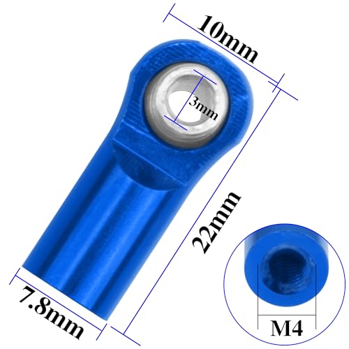 10Pcs ShareGoo M4 Ball Joint,M4 Tie Rod End 4mm Thread 4.0xL22mm Ball Head Holder Link Compatible with Arrma kraton Senton Axial SCX10 Traxxas 1/10 RC Car (Blue) - color: Blue