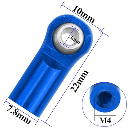 10Pcs ShareGoo M4 Ball Joint,M4 Tie Rod End 4mm Thread 4.0xL22mm Ball Head Holder Link Compatible with Arrma kraton Senton Axial SCX10 Traxxas 1/10 RC Car (Blue) - color: Blue