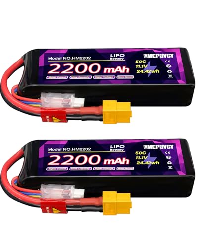 11.1V Lipo Battery Pack 3S 2200mAh 50C with XT60 Plug for FPV Drone Quadcopter RC Airplane Aircraft(2 Packs) - color: XT60-2