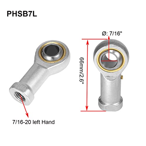 PHSB7L Rod End Bearing 7/16 Inch Bore and 7/16-20 Left Hand Thread, Self-Lubricating Female Heim Joint Rod Ends 2pcs - size: 7/16, style: Left Hand