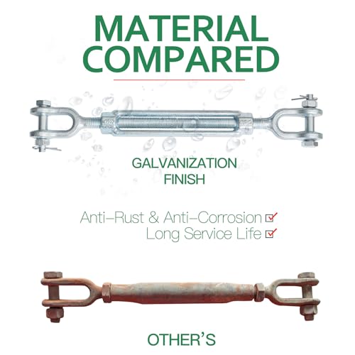 5/8" Jaw Jaw Turnbuckle Galvanized Jaw and Jaw Turnbuckle, Jaw Jaw Closed Body Marine Turnbuckle Jaw, 5000lbs Working Load Limit, Durable for Wire Rope Cable (5/8" x 6") - style: Jaw & Jaw-5/8 x 6