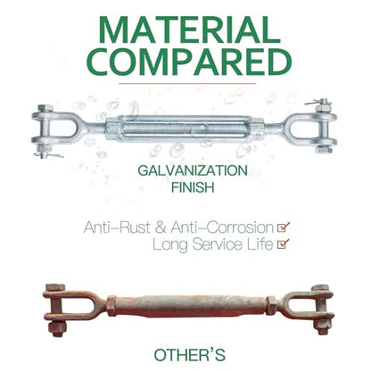 5/8" Jaw Jaw Turnbuckle Galvanized Jaw and Jaw Turnbuckle, Jaw Jaw Closed Body Marine Turnbuckle Jaw, 5000lbs Working Load Limit, Durable for Wire Rope Cable (5/8" x 6") - style: Jaw & Jaw-5/8 x 6