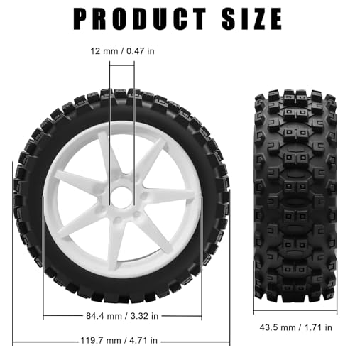 1/8 Scale RC Off-Road Buggy Tires & Wheels with 17mm Hex Foam Inserts Included, Compatible with ARRMA Typhon, LOSI, KYOSHO & More (Set of 4) - color: White