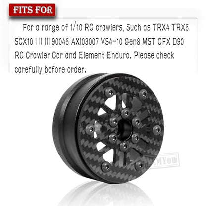 RC 1.9In Beadlock Wheels Ultra Lightweight Performance Carbon Fiber faceplate for 1/10 TRX4 TRX6 SCX10 I II III 90046 AXI03007 MST CFX D90 VS4-10 Gen8 RC Crawler Car(Black-D) - style: Black - (D)