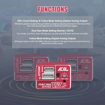 AGFRC 4g AVCS Gyro for RC Mini-Z Drift Car (GY04M V3.5 Red) | 3.7-8.4V, 20mA, AVCS & Normal Dual Modes, 32-bit PID Control, for Mini-Z 1/27-1/28, 21×15×8.8mm - color: Red