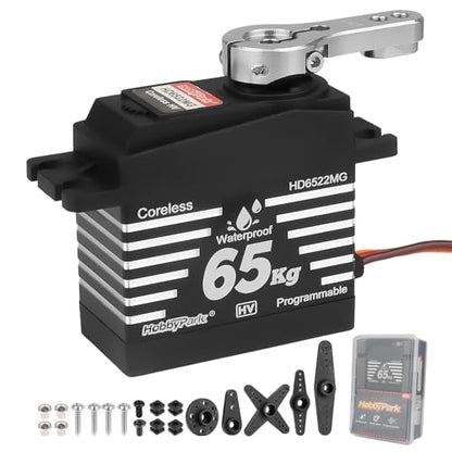 HobbyPark Waterproof RC Servos High Torque 65kg Coreless Motor RC Steering Servo Standard Size Metal Gears for 1/8 1/10 RC Cars Trucks Buggy Programmable 180° HV 4.8-8.4V Upgraded Replacement