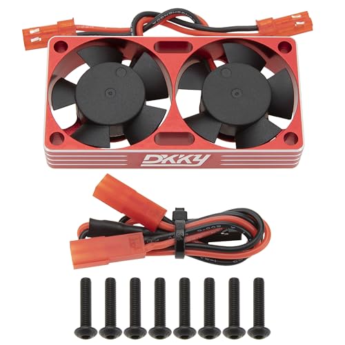 DKKY RC Motor Cooling Fan Heatsink 30mm Dual Fan for ARRMA Axial Traxxas 1/6 1/8 1/10 RC Crawler Car 3650 550 3660 4274 4068 4268 Motor (Red) - color: Red