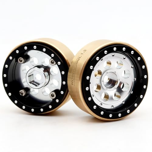 1.3 Beadlock Wheels 43g/rim Brass Weight 4-Pack Fits TRX4M SCX24 | adjustable offset black & silver wheel with 7mm hex hub, For 1/18 TRX4M High Trail & 1/24 micro RC crawlers Upgrades - color: Black & Silver