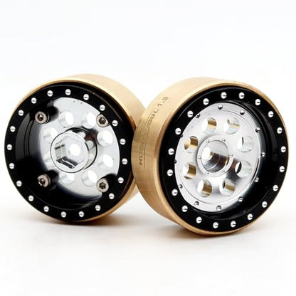 1.3 Beadlock Wheels 43g/rim Brass Weight 4-Pack Fits TRX4M SCX24 | adjustable offset black & silver wheel with 7mm hex hub, For 1/18 TRX4M High Trail & 1/24 micro RC crawlers Upgrades - color: Black & Silver