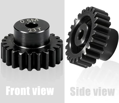 Hardened Steel 0.5M Pinion Gear 23T 2mm Shaft for RC Car/Helicopter Upgrade, Compatible with ARRMA 1/14 Typhoon 1/16 Mojave 1/18 Granite, Losi 1/12, 0.5Mod 13T-27T Gear for Brushed Brush-Less Motors - size: 23T