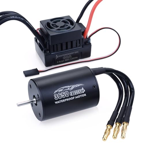 Surpass Hobby RC Brushless Motor and ESC Combo 3650 3100KV Brushless Motor and 60A ESC Combo Set Waterproof 2S Lipo for 1/10 Remote Control Cars Trucks Off-Road Vehicle - size: 3100KV, style: 3650 Motor and 60A ESC