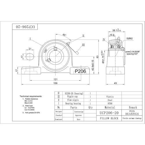 PGN UCP206-20 (4 Pack) Pillow Block Bearing - 1 1/4" Bore Self-Aligning - size: 4, style: UCP206-20