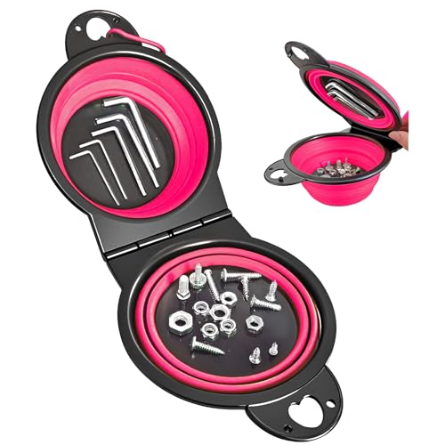 Magnetic Trays, Magnetic Bowl for Screws, Magnetic Tool Tray (magenta2.0) | Collapsible Magnetic Tool Tray, Integrated 5.1" Round Dual Silicone Bowls, Upgraded Version, Bonus Hook for On-the-Go Carry - style: magenta2.0
