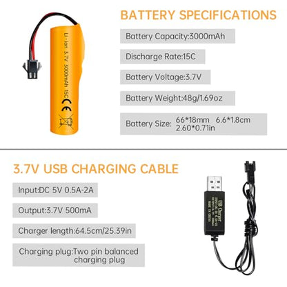 2PCS 3.7V 3000mAh Li-ion Battery SM-2P Plug with USB Charging Cable for DE42 DE44 DE45 DE68 RC RC Cars Drift Cars Trucks Toys Off-Road Racers
