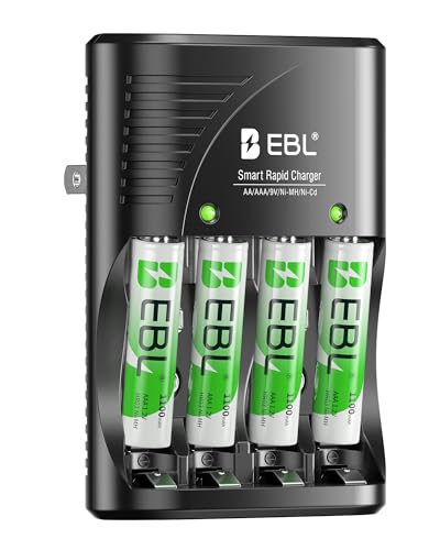 EBL Rechargeable AAA Batteries 4 Packs, Battery Charger with Foldable AC Power Plug for AA AAA 9V Ni-MH Ni-CD Rechargeable Batteries - size: Charger+4AAA