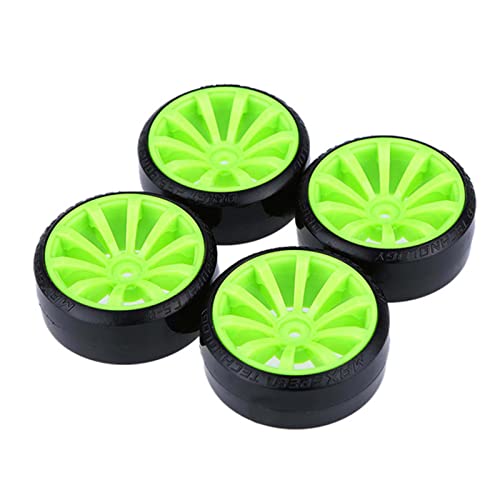 RC Plastic Wheel and Tire Set, 63mm Hard Tyres for 1/10 Drift Car HSP Tamiya HPI Kyosho On-Road Drifting Car (Green, 10-Spoke) - color: Green, 10-spoke