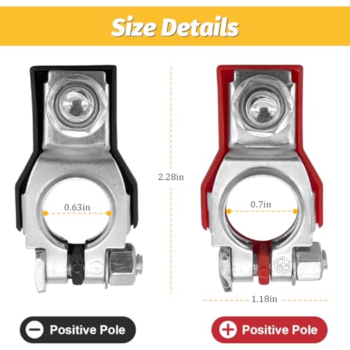 Car Battery Terminal Connector, 1 Pair Top Post Battery Cable Terminal Clamp Set with 2PCS Washers, Positive Negative Auto Cable Post Adapter, Compatible with Automobile Truck RV (Red/Black) - color: Red/Black, size: 1Pair