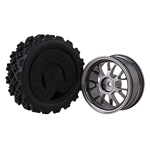 Mxfans Black Flower Pattern Aluminum Alloy Y-Shaped Wheel Titanium Color + Rally tire Skin 65MM Suitable for RC 1:10 Road Racing 4-Piece Set