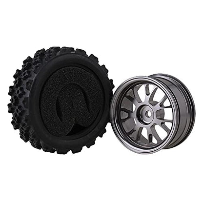 Mxfans Black Flower Pattern Aluminum Alloy Y-Shaped Wheel Titanium Color + Rally tire Skin 65MM Suitable for RC 1:10 Road Racing 4-Piece Set